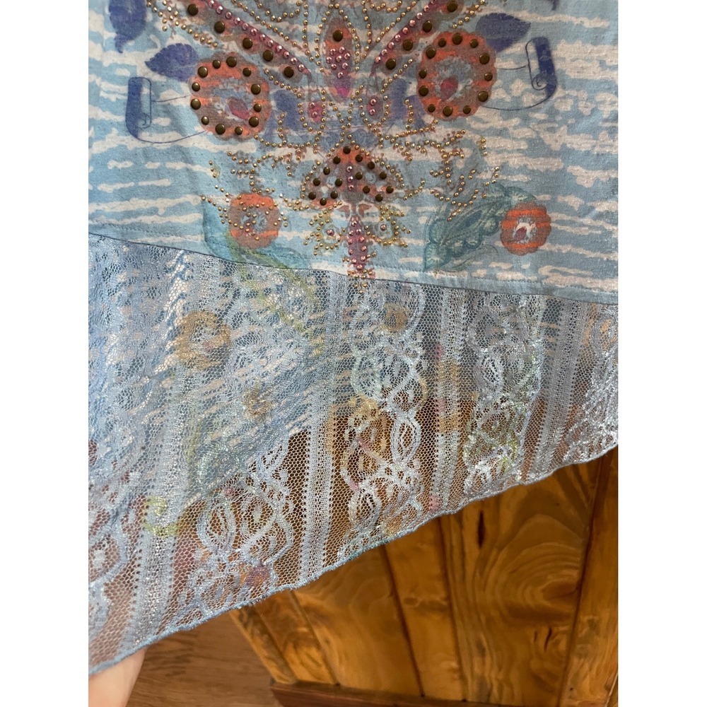 One World Tank Top Womens Small Blue  Lace Racerback Embellished Boho - Picture 4 of 6